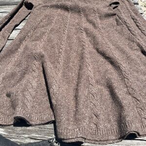 SUNDANCE LAMBWOOL /NYLON Brown Cable Knit Sweater Dress 35” long, 16” across